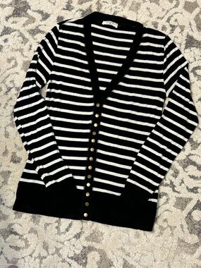 Striped V-Neck Lightweight Women's Cardigan, size Medium
